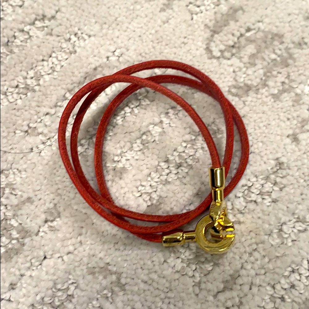 Red Leather Wrap Bracelet with Gold Clasp